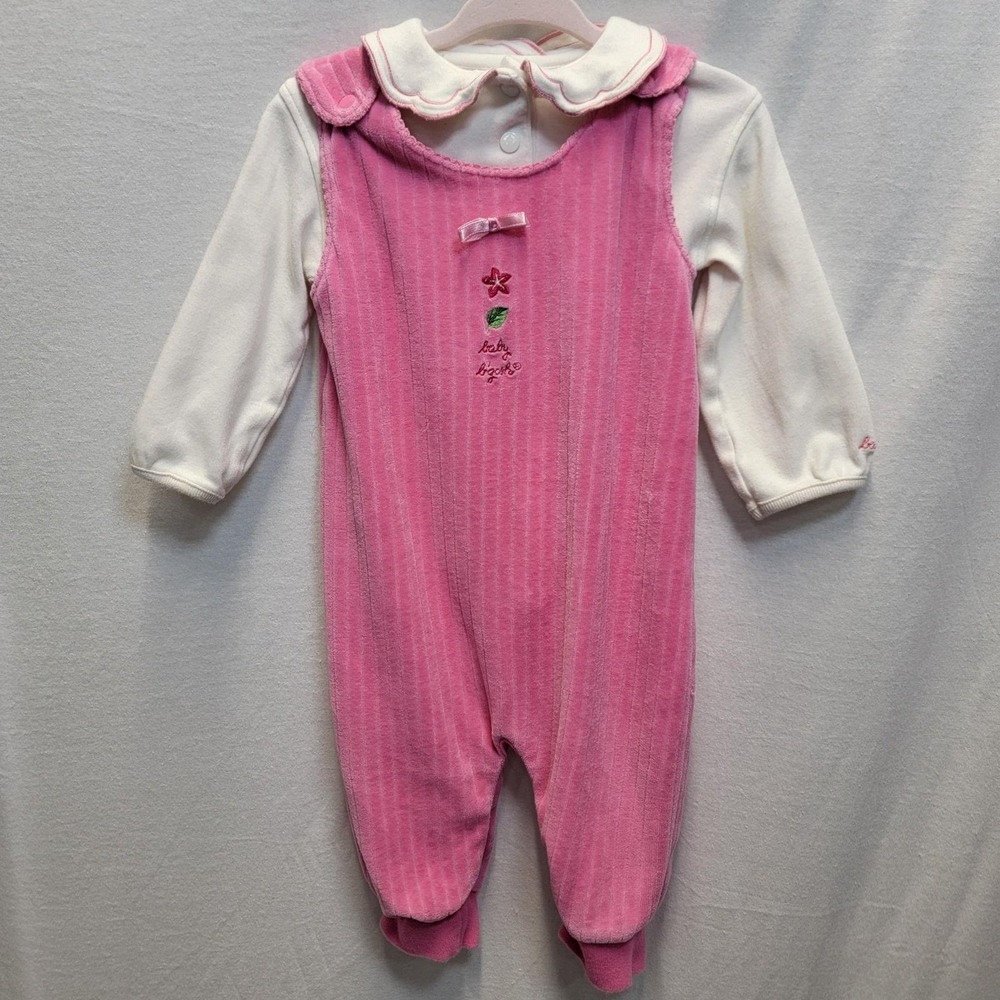 Vintage Oshkosh Baby bgosh Pink corded velveteen Jumper Romper 6-9Mo. 90s Girl